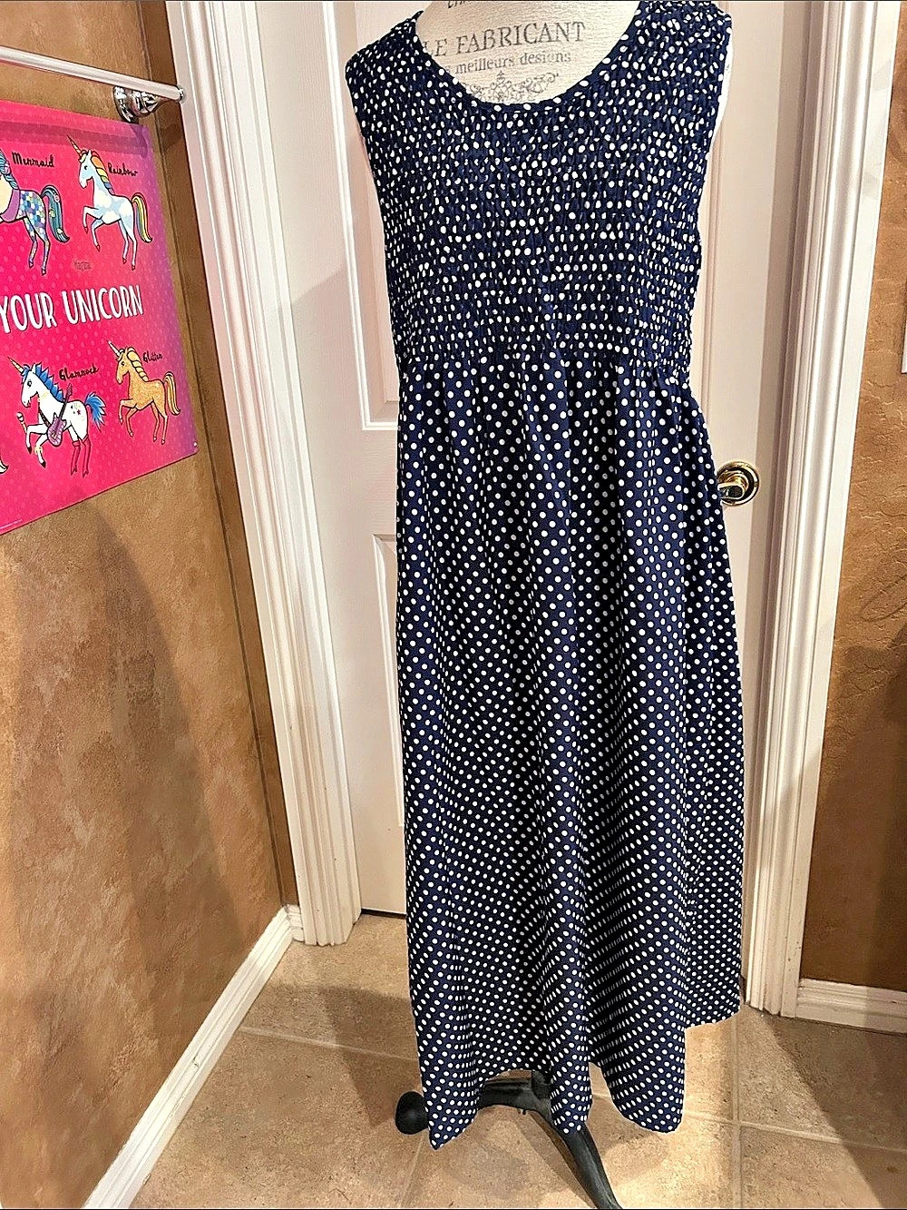 NWOT 2x Sol Polka Dot Maxi Dress in Blue & White Size Large Like New